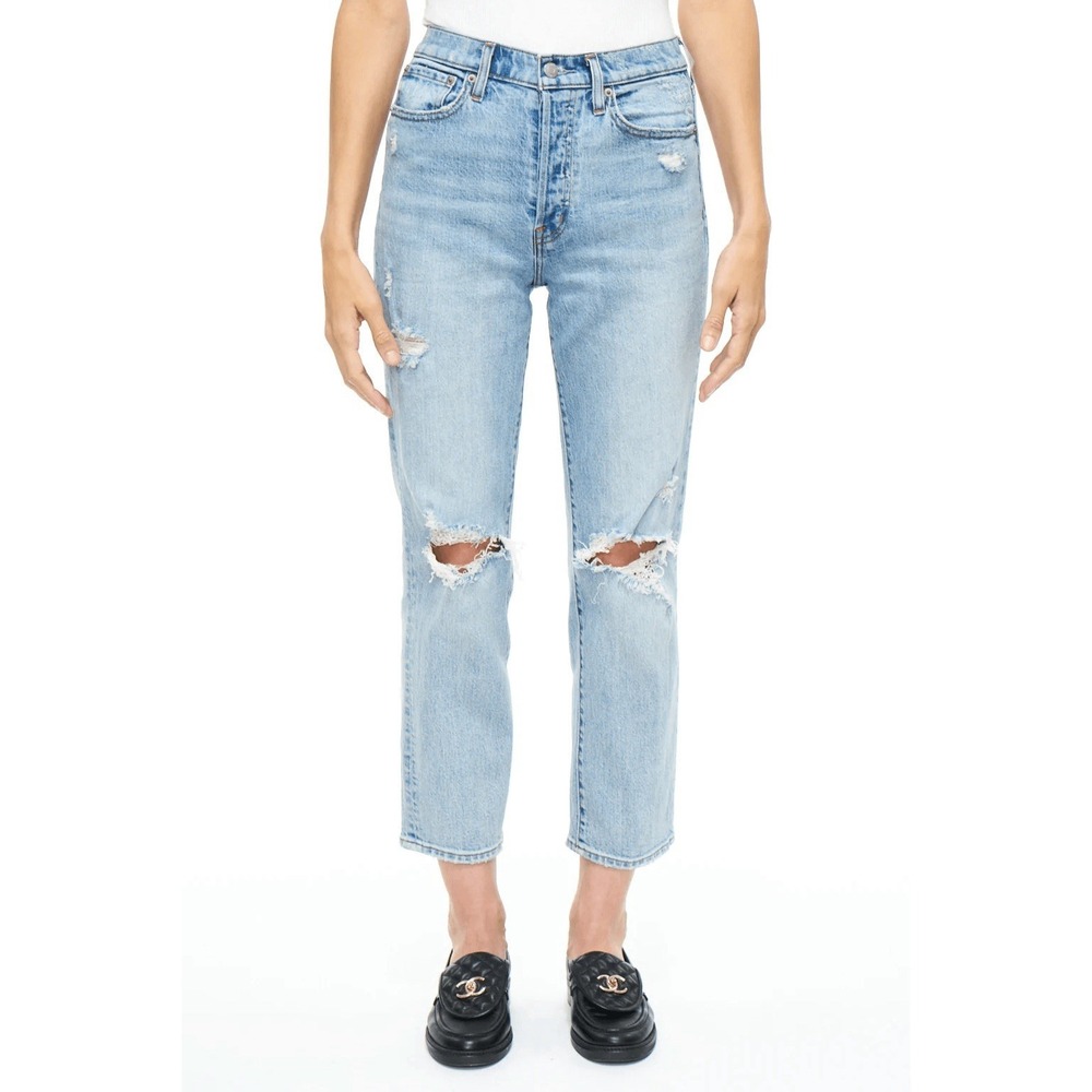 Pistola Womens Charlie High Rise Straight Jeans 25 Blue Distressed Festival Punk